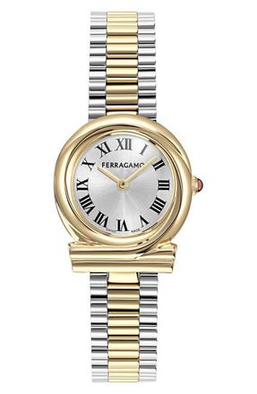 Ferragamo Gancini Twisted Two-Tone Bracelet Watch, 28mm in Two Tone at Nordstrom