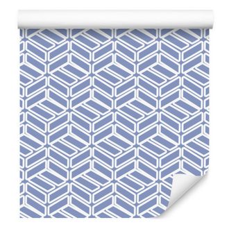 OEM Carta Da Parati Con Motivo Geometrico Blu, Bianco E Azzurro, 50x1000 Cm