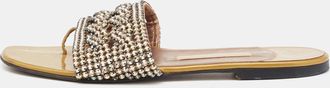 Gina Green Crystal Embellished Leather Flat Slides