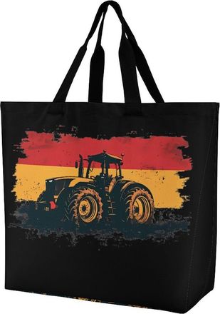 Generic German Flag Farm Vehicle Large Reusable Shopping Bag Lightweight Foldable Tote Bags Washable Shoulder Handbag