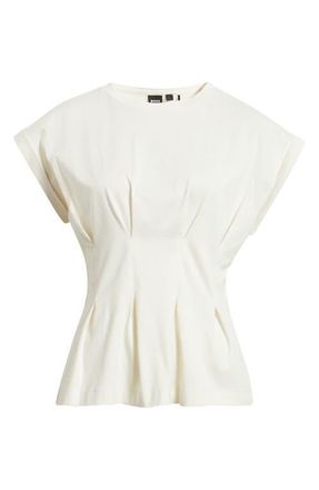 BOSS Evinata Pleated Peplum Top in Soft Cream at Nordstrom, Size X-Small