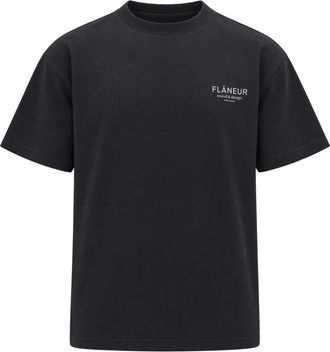 Flaneur Ribgebreide ronde hals - Heren - T-shirts - Zwart - M - Katoen - Tops