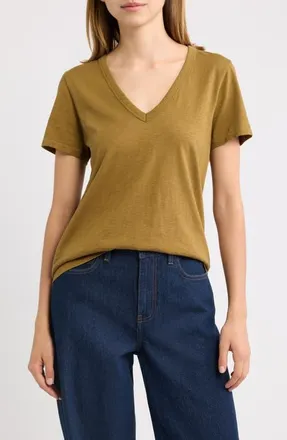 Rag & Bone The Slub V-Neck T-Shirt in Golden Khaki at Nordstrom, Size X-Small