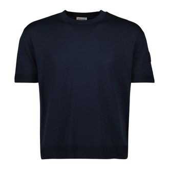 Moncler Round-neck Knitwear, male, Blue, Size: M Silk & Cotton Knit T-Shirt