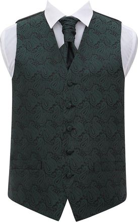 DQT Mens Paisley Wedding Waistcoat Cravat & Hanky - Emerald Green 48