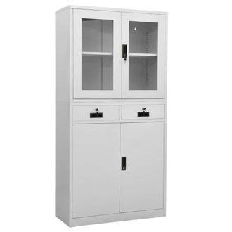 vidaXL Armario De Oficina Acero Vidrio Templado Gris Claro 90x40x180cm Vidaxl