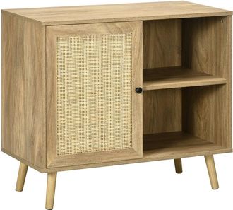 HOMCOM Homcom - Aparador De Cocina Buffet De Comedor Mueble Auxiliar De Cocina Con Puerta De Rat&aacute;n Y 2 Estantes De Almacenaje Para Sal&oacute;n 80x39x70 Cm Natural