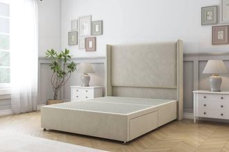 Sloomy Devonshire Plush Divan Base 2 Drawers - 54 Wingback Headboard in Cream | Size: Super King