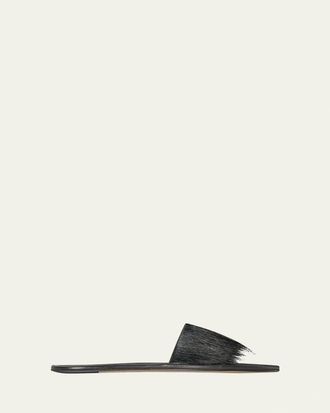 The Row Malick Calf Hair Flat Slide Sandals