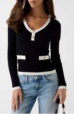 Guess Laurel Tipped V-Neck Sweater in Black at Nordstrom, Size X-Small
