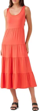 Karen Kane Tiered Midi Dress in Coral at Nordstrom, Size X-Large