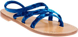 Emanuela Caruso Capri blue chenille ankle-strap sandals | Handmade footwear, leather sole crafted according to Caprese tradition, 1 cm heel, size 35