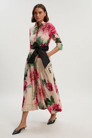 Karen Millen Floral Woven Belted Maxi Shirt Dress at Nordstrom, Size 2