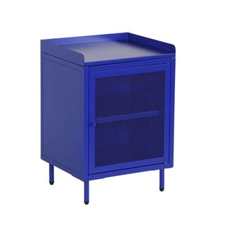 Sweeek Mesita de noche industrial de metal con 1 puerta de rejilla, azul