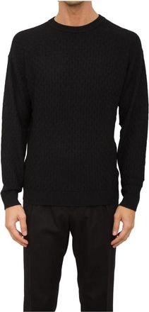Emporio Armani Rondgebreide trui met ronde hals - Heren - Ronde hals truien - Zwart - 2XL - Wol - Truien & Vesten