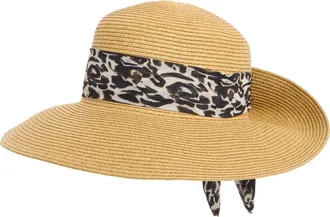 Nine West Classic Flip Up Bow Floppy Hat in Leopard at Nordstrom Rack
