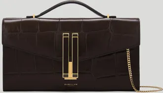 DeMellier The Vancouver Clutch in Dark Chocolate Large Croc-Effect Leather Clutch