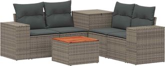 vidaXL Juego De Sof&aacute; 6 Uds. Gris Y Gris Oscuro Rat&aacute;n Sint&eacute;tico Y Acero Vidaxl