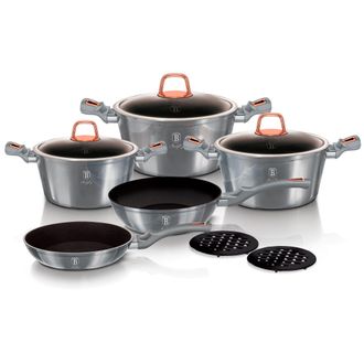 Berlinger Haus Berlinger Haus - Moonlight Bater&iacute;a Cocina Inducci&oacute;n 10 Piezas, Antiadherente M&aacute;rmol Sin Pfoa, Aluminio, Cazuelas Sartenes Gris