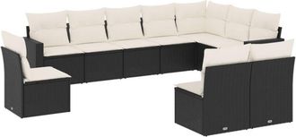 vidaXL Vidaxl - Set De Sof&aacute;s De Jard&iacute;n 10 Pzas Cojines Rat&aacute;n Sint&eacute;tico Negro