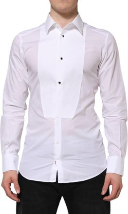 Dolce & Gabbana Mens White Cotton Gold Bib Poplin Formal Shirt