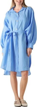 Greek Archaic Kori Kleedjes, Dames, Blauw, XS, Linnen, Blauwe Midi Jurk