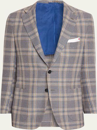 Kiton Mens Plaid Cashmere and Linen Single-Breasted Sport Coat