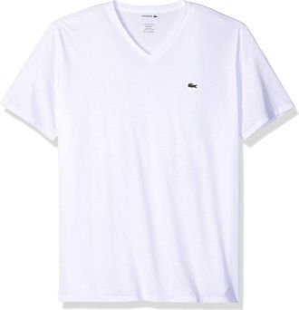 Lacoste Mens Short Sleeve V-Neck Pima Jersey T-Shirt In White