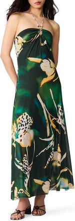 Steve Madden Strada Print Halter Maxi Dress in Golden Palm at Nordstrom, Size Xx-Large