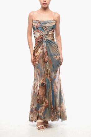 Balmain Maxi Patterned Draped Tulle Dress Balmain