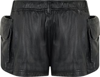 R13 Womens Leather Cargo Shorts Black Calfskin