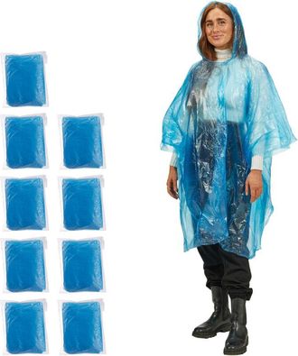 Relaxdays Relaxdays - 100 Chubasqueros, Capa Lluvia Capucha, Poncho Impermeable Desechable, Hombre Y Mujer, Pe, Azul