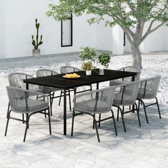vidaXL Juego De Comedor De Jard&iacute;n 9 Piezas Rat&aacute;n Sint&eacute;tico Gris Vidaxl
