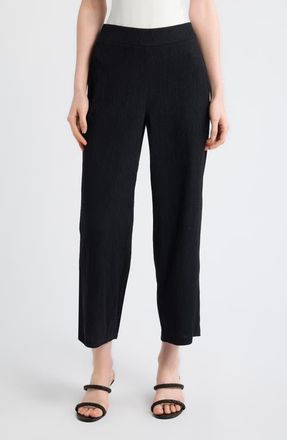 Anne Klein Crinkle Pull-On Ankle Wide Leg Pants in Anne Black at Nordstrom, Size Large