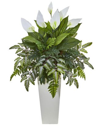 Nearly Natural Mixed Spathiphyllum Artificial Plant In White Tower Vase