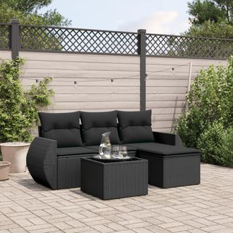 vidaXL Vidaxl - Set De Muebles De Jard&iacute;n 5 Pzas Y Cojines Rat&aacute;n Sint&eacute;tico Negro