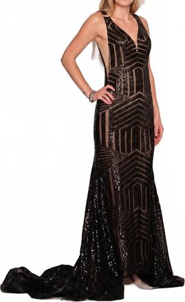 Dave & Johnny Long Evening Dress In Black