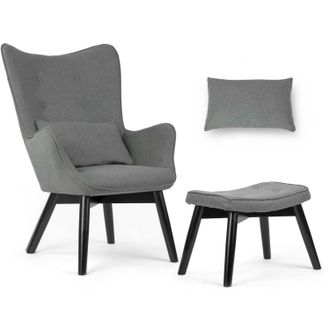 OEM Sill&oacute;n N&oacute;rdico Con Respaldo Alto Y Reposapi&eacute;s, Color Gris