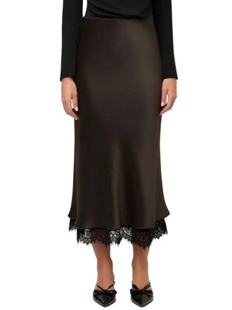 Fifteen Twenty Mia Lace Trim Bias Midi Skirt In Espresso