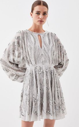 Karen Millen Petite Kimono Sleeve Embellished Mini Dress