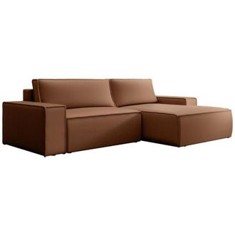 Vente-Unique Vente-unique - Divano letto angolo a destra in Tessuto effetto pelle Marrone - amelia