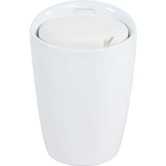 Milani Home Sgabello pouf contenitore in plastica con cuscino colore bianco