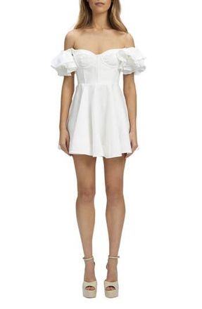 Bardot Sigma Corset Off the Shoulder Linen Minidress in Orchid White at Nordstrom Rack, Size 6