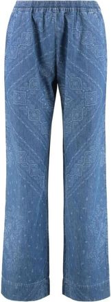 Pinko Wijde Pijpen Broek met Print - Dames - Wijde Broeken - Blauw - XS - Denim - Broeken