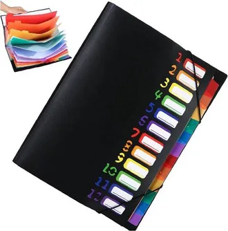 OEM Carpeta Clasificadora A4-12 Compartimentos, Carpeta De Conferencias A4, Carpeta De Archivo Con Pesta&ntilde;as, Clasificaci&oacute;n Clara, Negra