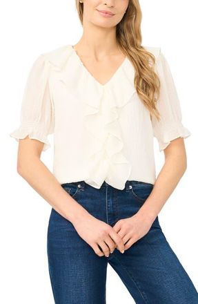 CeCe by Cynthia Steffe Ruffle Crepe Top in New Ivory at Nordstrom, Size Xx-Large