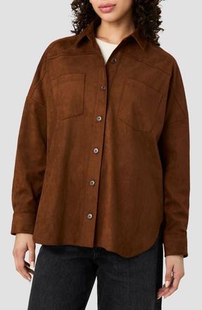 French Connection Sonja Faux Suede Button Down Shirt in Cognac Clay at Nordstrom, Size X-Large