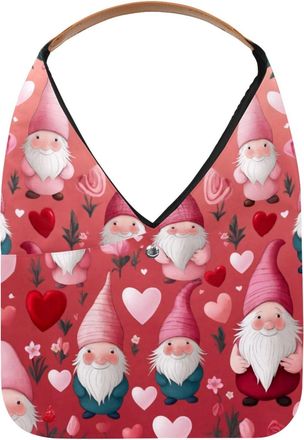 Generic Pink Hearts Gnomes Reusable Lightweight Grocery Bags - Foldable Into Compact Pouch, Washable & Sturdy, Multipurpose for Shopping and Travel