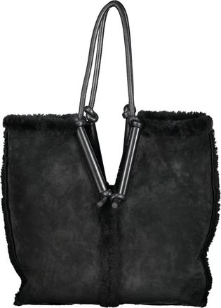 Bottega Veneta Schapenvacht Tote Bag met Leren Details - Dames - Shoppers - Zwart - ONE Size - Leer - Tassen