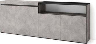 Skraut Home Aparadores Para Sal&oacute;n, Gran Capacidad De Almacenaje, 200x75x35cm, 4 Puertas, Armario, Zapatero, Estilo Moderno, Gris Cemento - Skraut Home